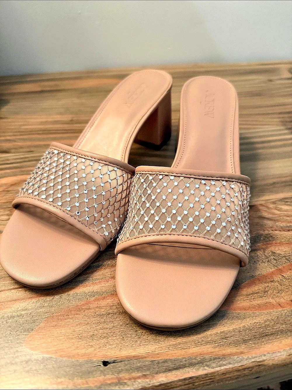J.Crew Rhinestone Mesh Slide Sandals Pink US 8